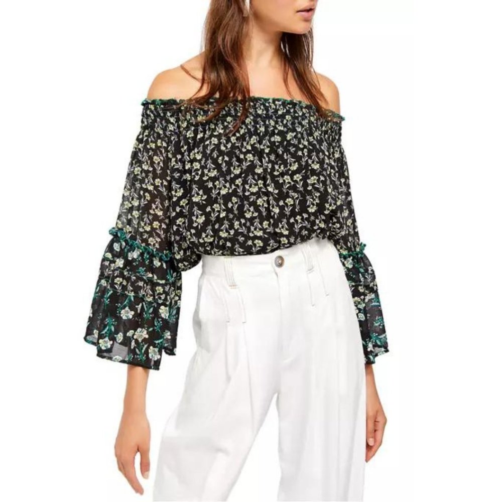 Free People Rose Valley Printed Off the Shoulder Floral Blouse Size Medium
